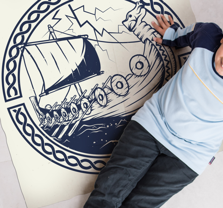 Viking Ship Motif modern vinyl rug - TenStickers