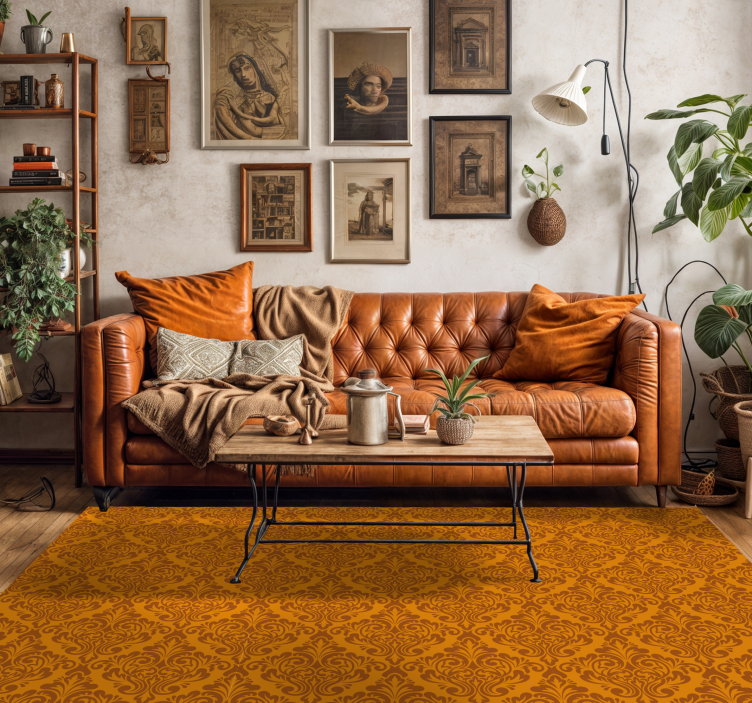 vintage damask orange vinyl flooring - TenStickers