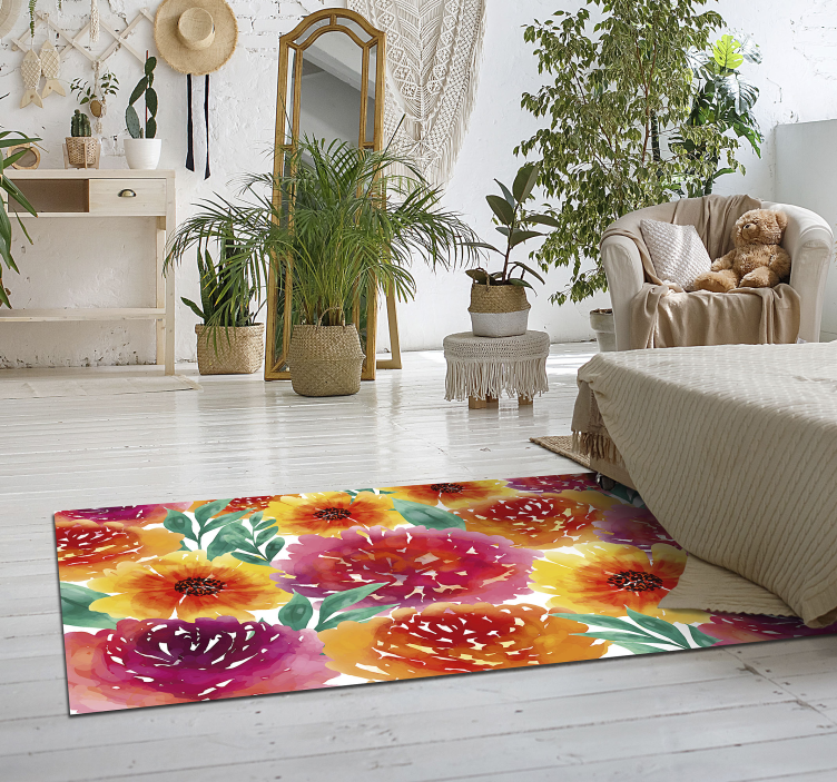 Vintage vinyl rug full color flowers - TenStickers