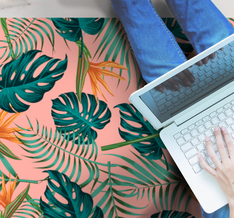 Watercolor green and pink tropical  floral rug - TenStickers