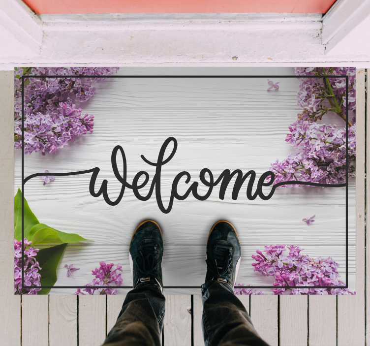 Welcome Floral Entrance custom vinyl rug - TenStickers
