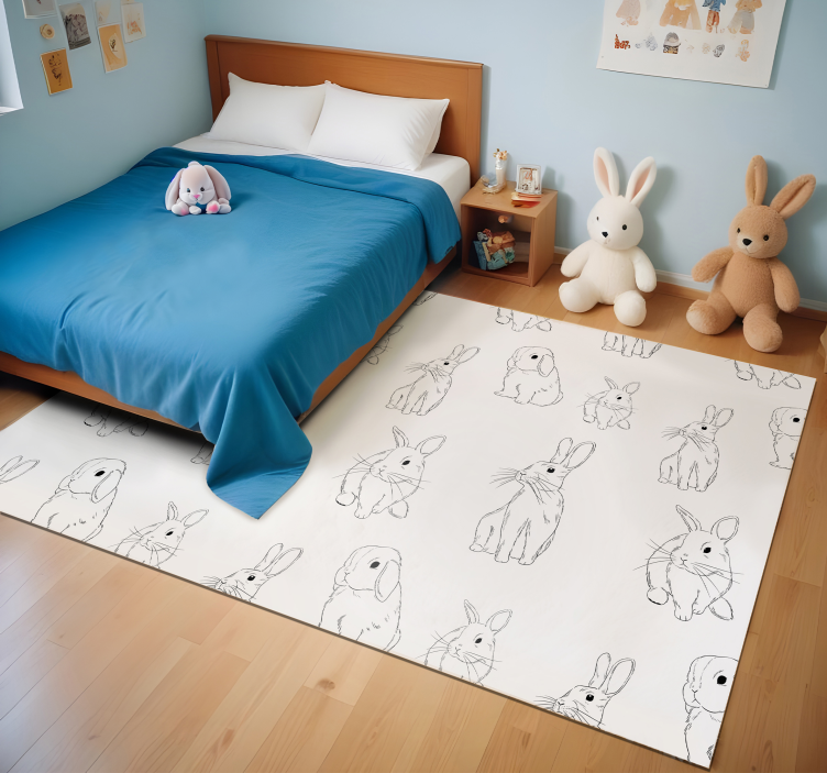 White bunnies white vinyl rug - TenStickers