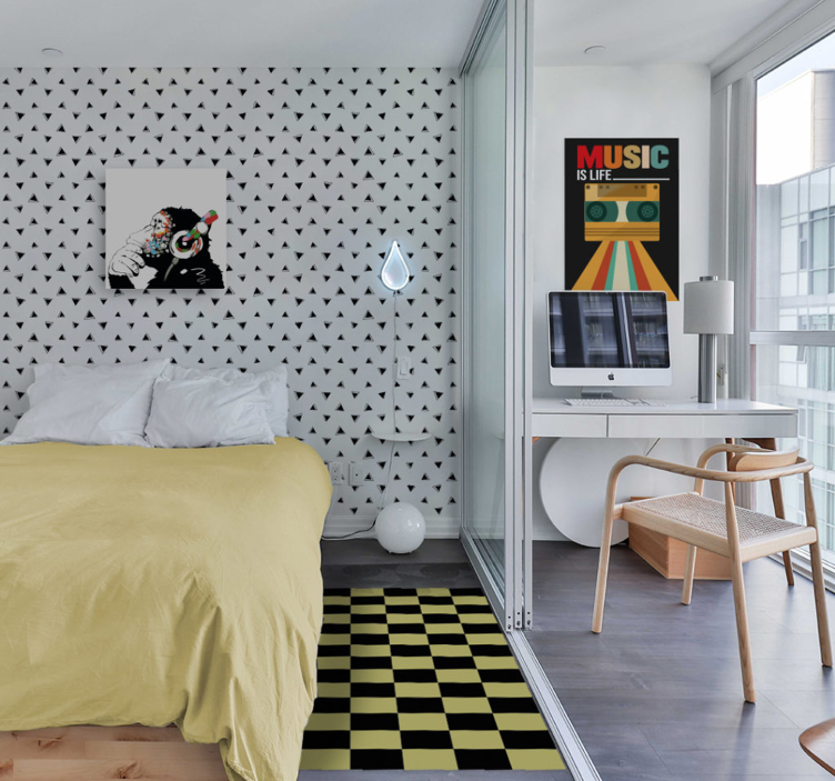 Yellow and black chess board geometric rugs - TenStickers