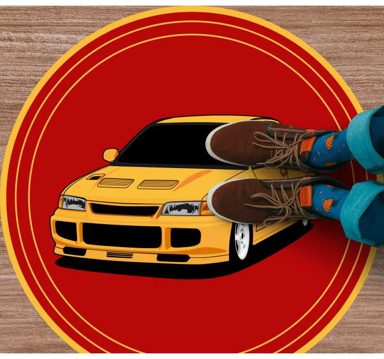 YELLOW SPORTS CAR teenage bedroom vinyl rug - TenStickers
