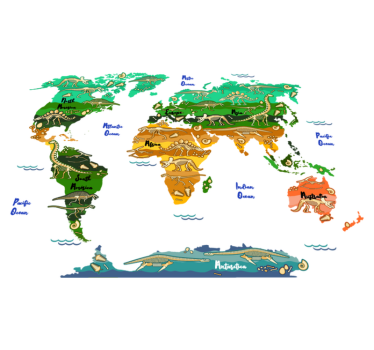 World map vinyl rug with dinosaurs and english names - TenStickers