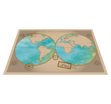 vintage world map vinyl carpetvintage frame world map vinyl rug - TenStickers