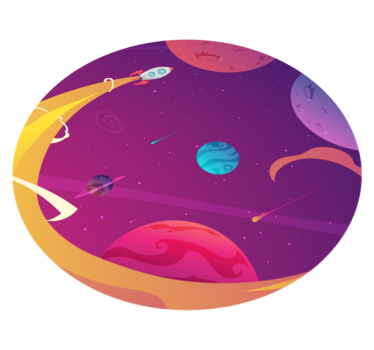 Cartoon rocket through space star carpet - TenStickers