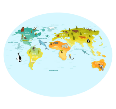 Illustrated Animal Map world map vinyl rug - TenStickers