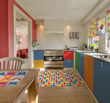Multi-colour tile squares geometric vinyl rug - TenStickers