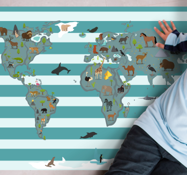 ANIMALS ACROSS CONTINENTS world map vinyl rug - TenStickers
