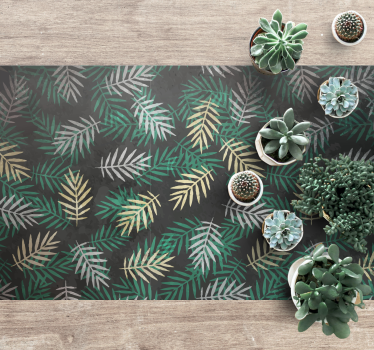 Black, grey and gold palm leaves flower rug - TenStickers