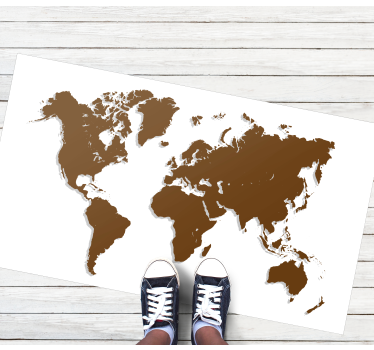 brown world map on white background vinyl map rug - TenStickers