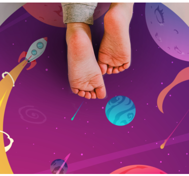Cartoon rocket through space star carpet - TenStickers