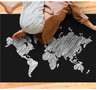 Chalkboard grey design world map vinyl rug - TenStickers