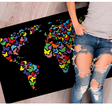Colorful Butterfly Map world map vinyl rug - TenStickers