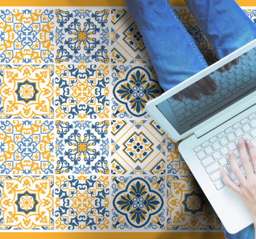 Colorful southern tiles pattern bathroom vinyl flooring - TenStickers