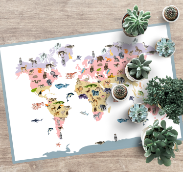 Cute colorful animals and plants vinyl map rug - TenStickers