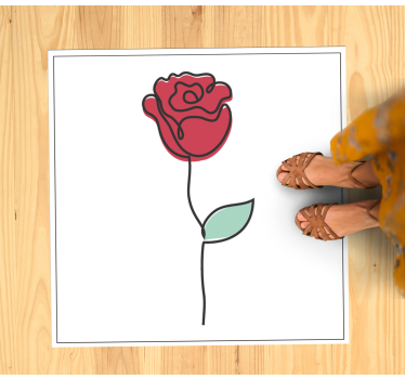 Cute red rose Line art design flower rug - TenStickers