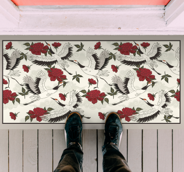 Elegant Crane Pattern nature vinyl rug - TenStickers