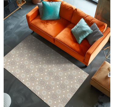 Mosaic Floral Elegant Pattern beige vinyl rug - TenStickers