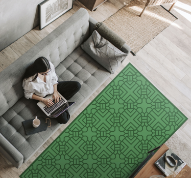 Geometric vinyl rug in green geometric pattern - TenStickers