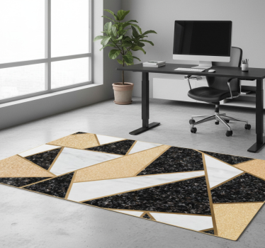 Geometric vinyl rug in marble black and white tiles - TenStickers
