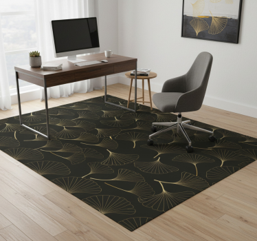Ginkgo leaves charcoal gold office vinyl rug - TenStickers