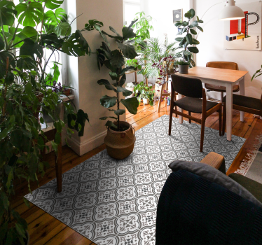 grey tiles and flowers tile mat - TenStickers