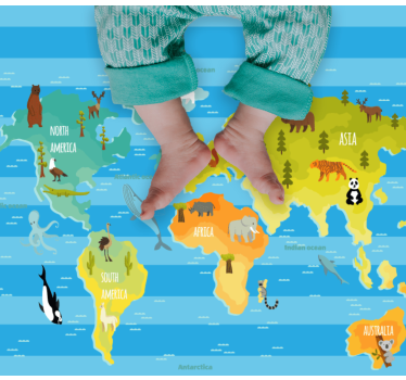Blue striped map world map vinyl rug - TenStickers