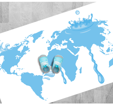 Blue water design world map vinyl rug - TenStickers