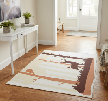 Nature vinyl rug brown forest and deer design - TenStickers