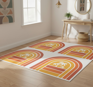 Nature vinyl rug retro sunset and palms design - TenStickers