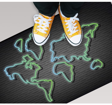 Neon Outline world map vinyl rug - TenStickers