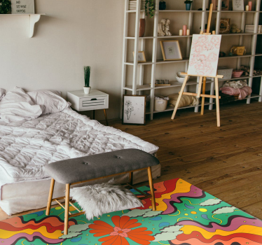 Vibrant Ffloral waves nature vinyl rug - TenStickers