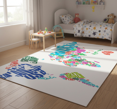 World map vinyl rug with vibrant country names - TenStickers