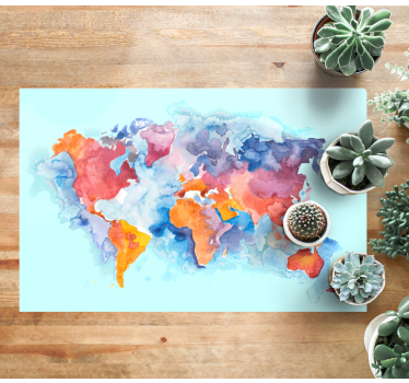 World map vinyl rug colorful global map - TenStickers