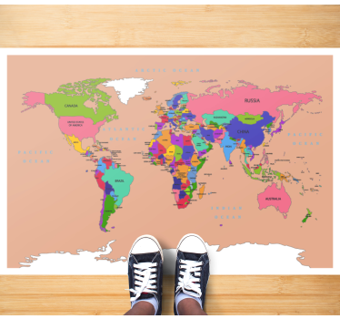 World map vinyl rug in beige overview - TenStickers