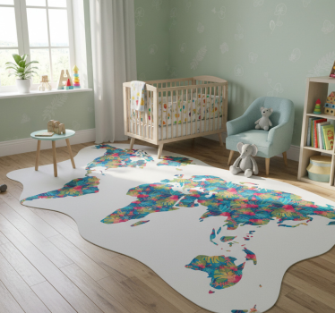 Tropical colorful leaves world map vinyl rug - TenStickers