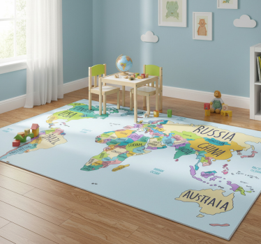 World map vinyl rug political world map - TenStickers