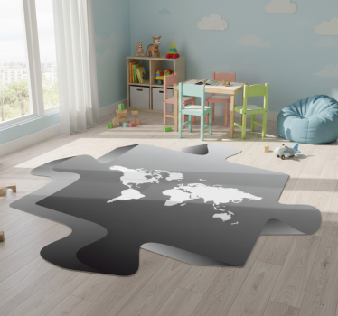 World map vinyl rug in black puzzle piece design - TenStickers