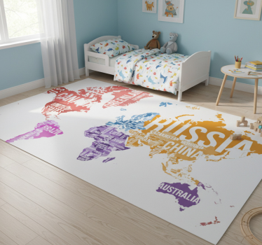 World map vinyl rug with names and borders - TenStickers