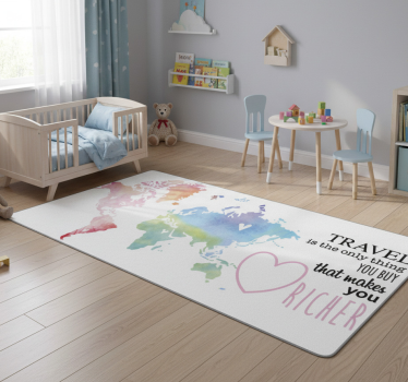 World map vinyl rug with travel text in english - TenStickers