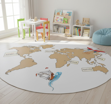 World map vinyl rug world map continents english - TenStickers