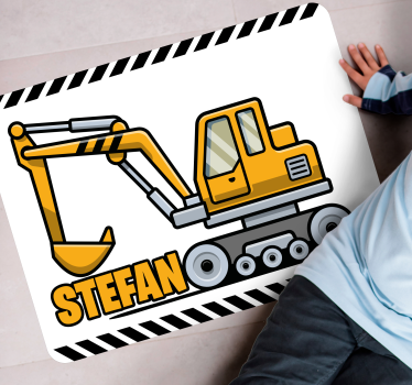 Yellow cartoon excavator with name kids vinyl carpet - TenStickers