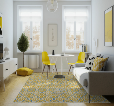 Yellow hydraulic tile vintage vinyl rug - TenStickers