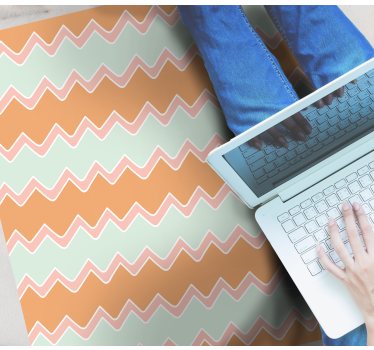 Beige and blue zigzag pattern geometric vinyl rug - TenStickers