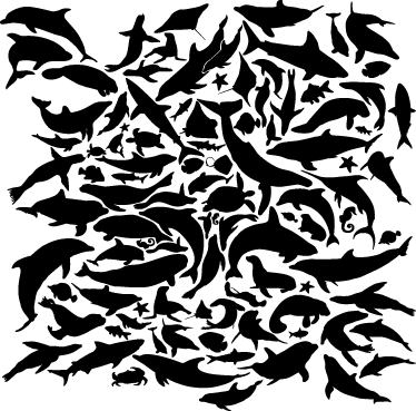 Animal vinyl rug marine black creatures - TenStickers