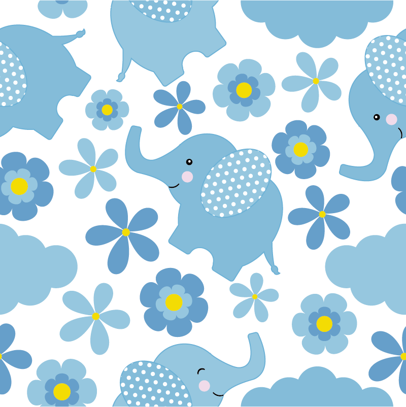 Animal vinyl rug featuring blue baby elephants - TenStickers