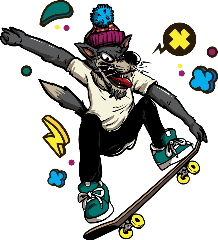 Wolve on skate animal vinyl rug - TenStickers