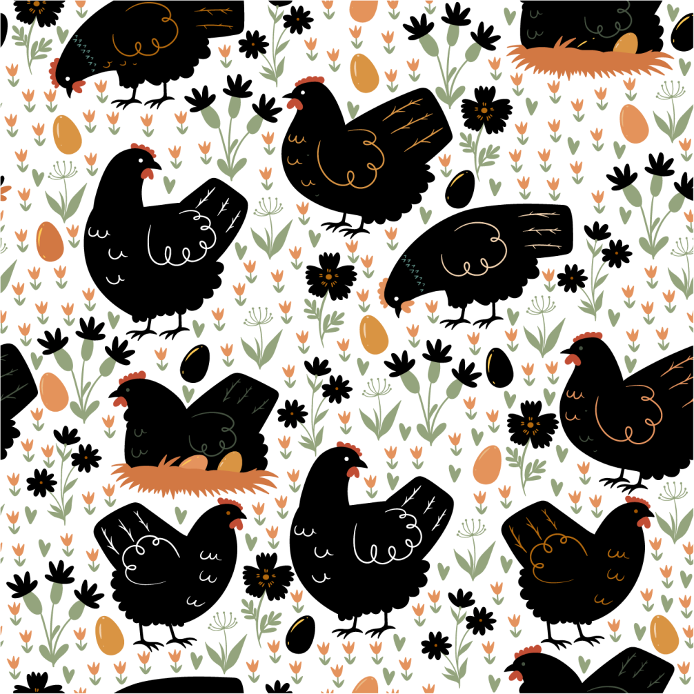 Black and white chickens animal vinyl rug - TenStickers